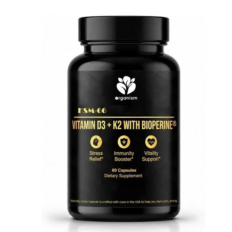 KSM-66 ® Supplement 600mg containing 5000 IU of vitamin D3 and K2 MK-7, absorbed by BioPerine, 4-in-1, immune health