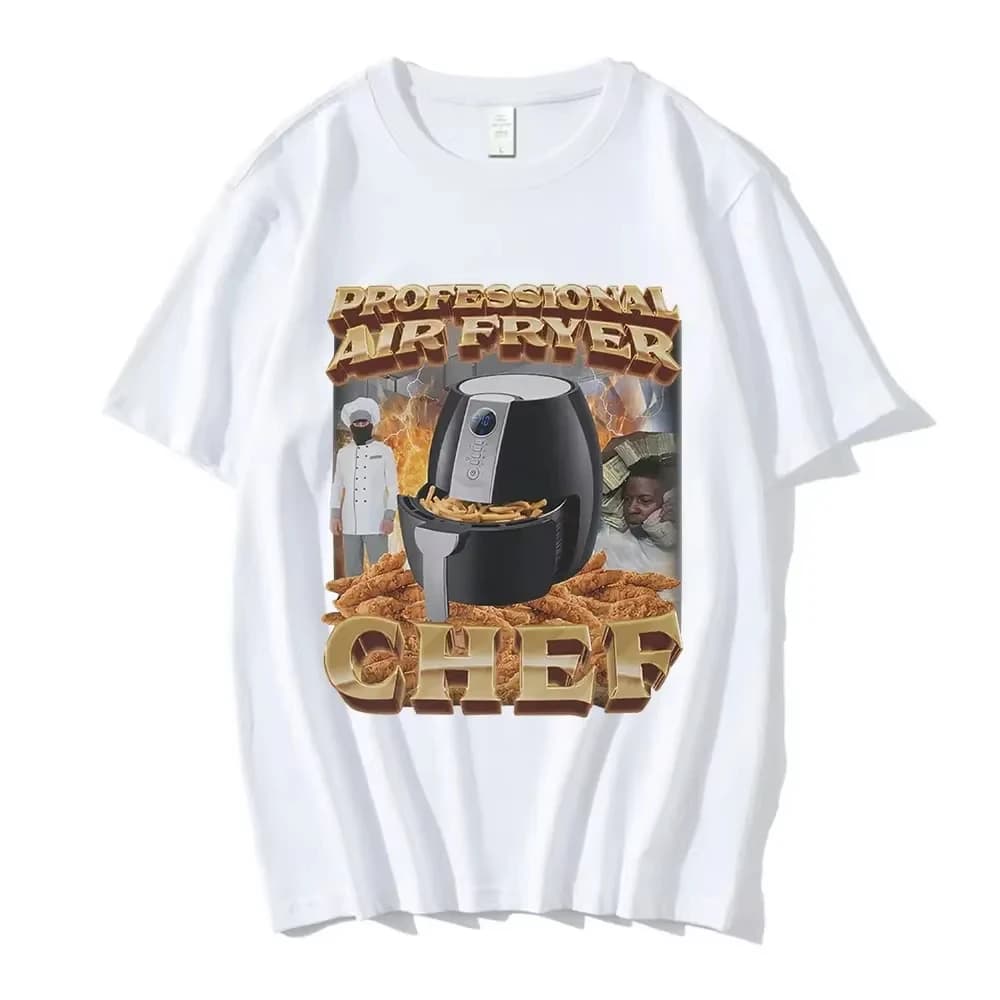 T-shirt grafica professionale Air Fryer Chef Chef Meme, t-shirt da uomo e da donna, moda hip hop, t-shirt vintage casual in cotone, abbigliamento da uomo