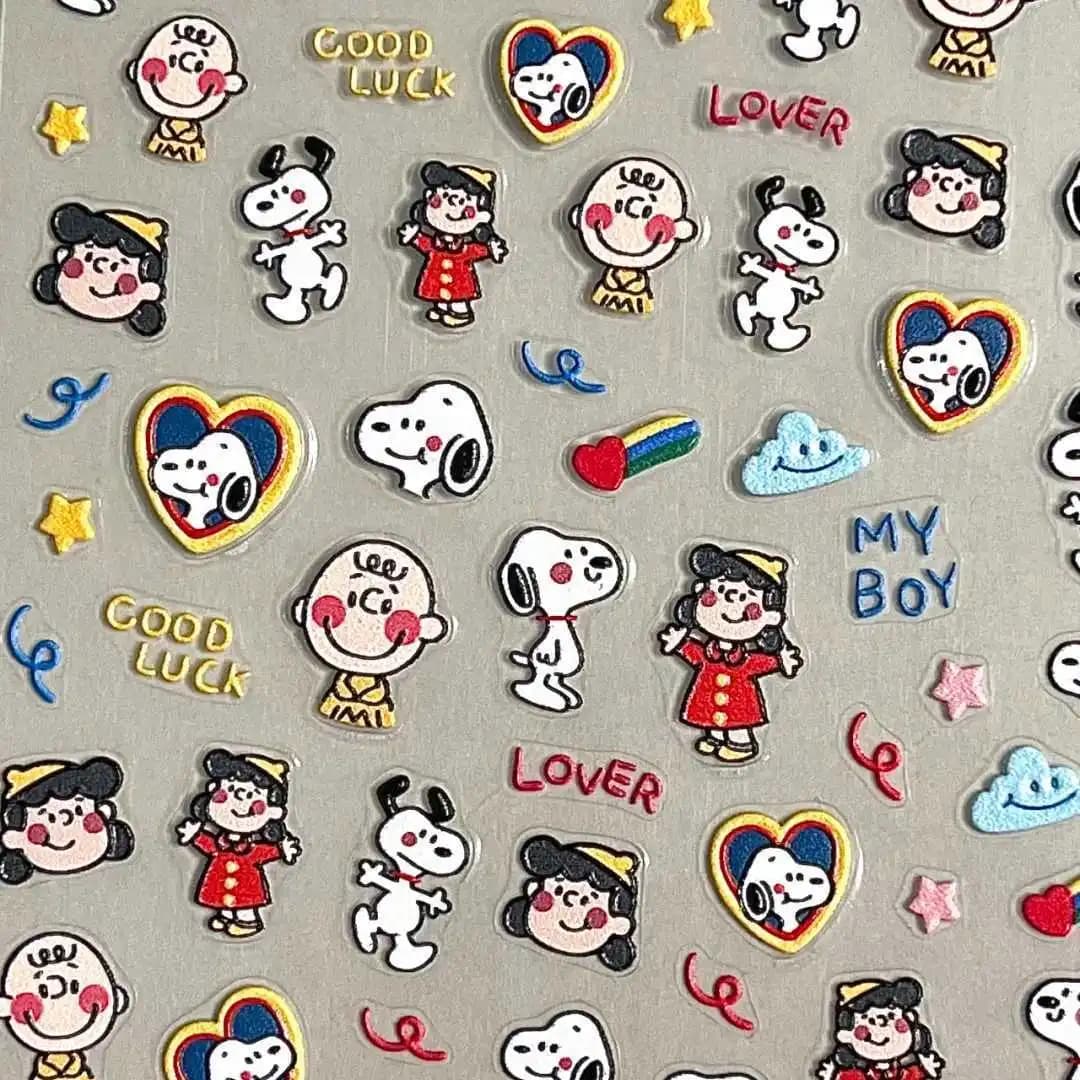 Cartoon Snoopy Embossed 3D Relief Stickers, Lovely Dog Nail Art Decals, DIY Ornament For Water Bottle Pen Shaft Nail Decor