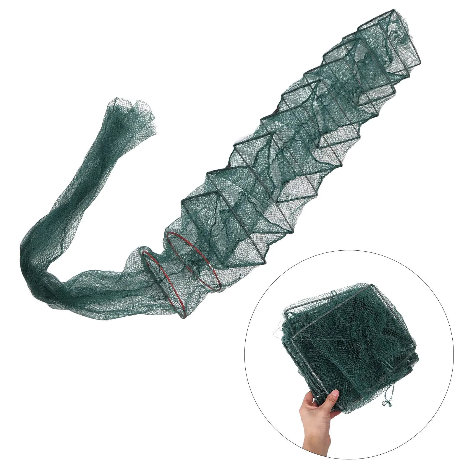 Cesto Pieghevole per la Pesca, Rete Pieghevole in Nylon Multistrato per Gamberi e Gamberetti, Contenitore Portatile per la Cattura di Pesci 2.6m