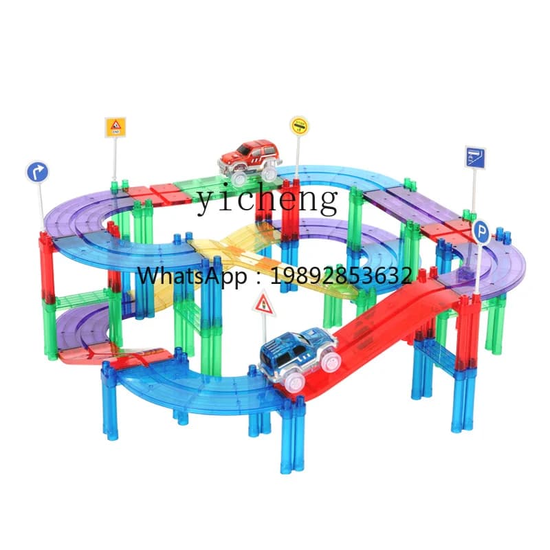 Pezzo magnetico Forte pista magnetica Carrello assemblato Blocchi di costruzione Giocattoli educativi per bambini Ragazzi e ragazze