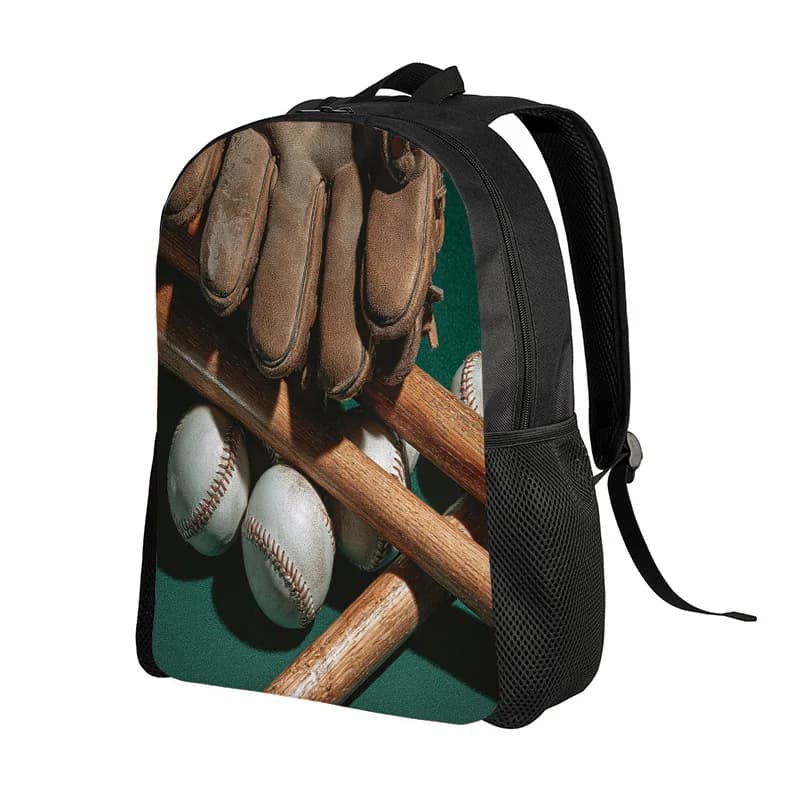 Backpack with 2D flat print, schematic pattern of backpack decoration with baseball pattern. Durable casual bag with zipper