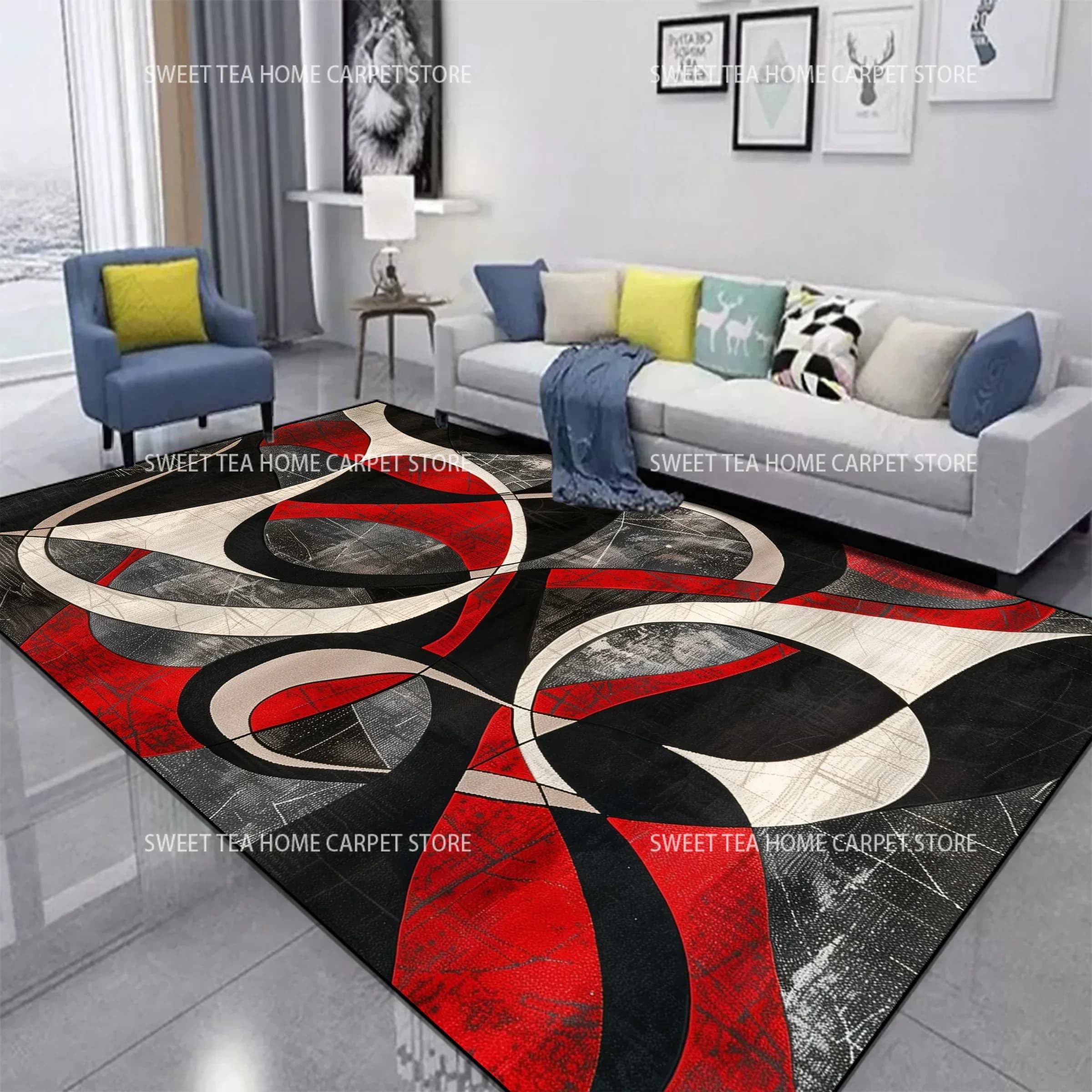 Tappeto rosso nero Swirl Tappeto astratto per soggiorno Tappeto decorativo per camera da letto di grandi dimensioni Divano di lusso leggero Tavolino Tappetino antiscivolo