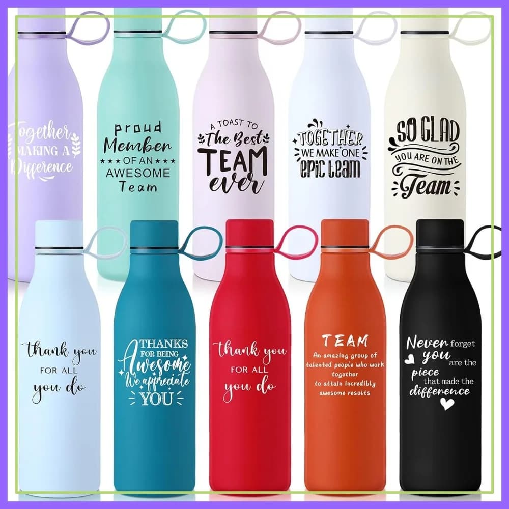Set di 10 Bottiglie d'Acqua Isolate da 17oz con Manico in Silicone, Regali di Ringraziamento in Acciaio Inox per Colleghi