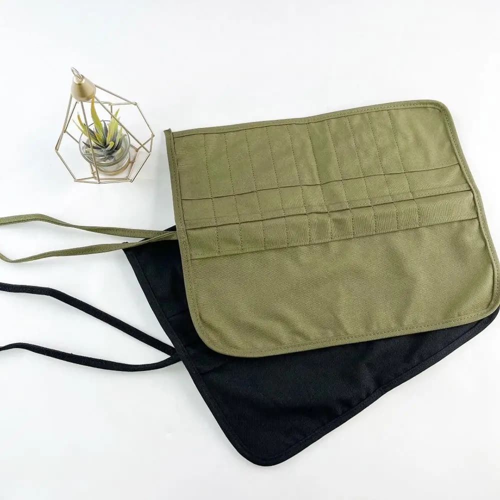 22 Slots Paint Brush Holder Canvas Black/ Dark Green Artist Brush Pouch Separate Pouches Portable Canvas Pencil Case Travel