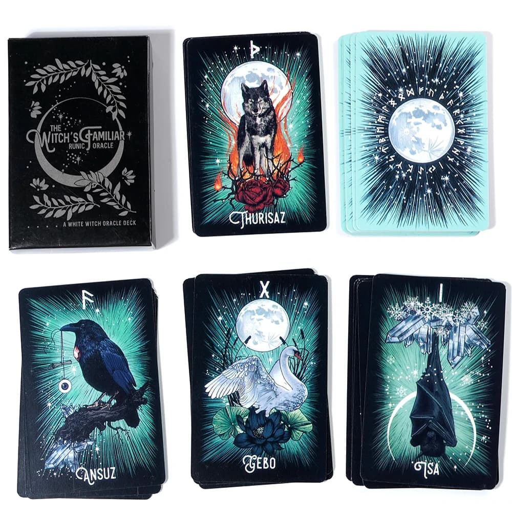 Witch'S Familiar Runic Oracle 24 Card Indie Tarot Deck Runes Rune Cards Animal Oracle Animal Tarot Cards Viking Runes
