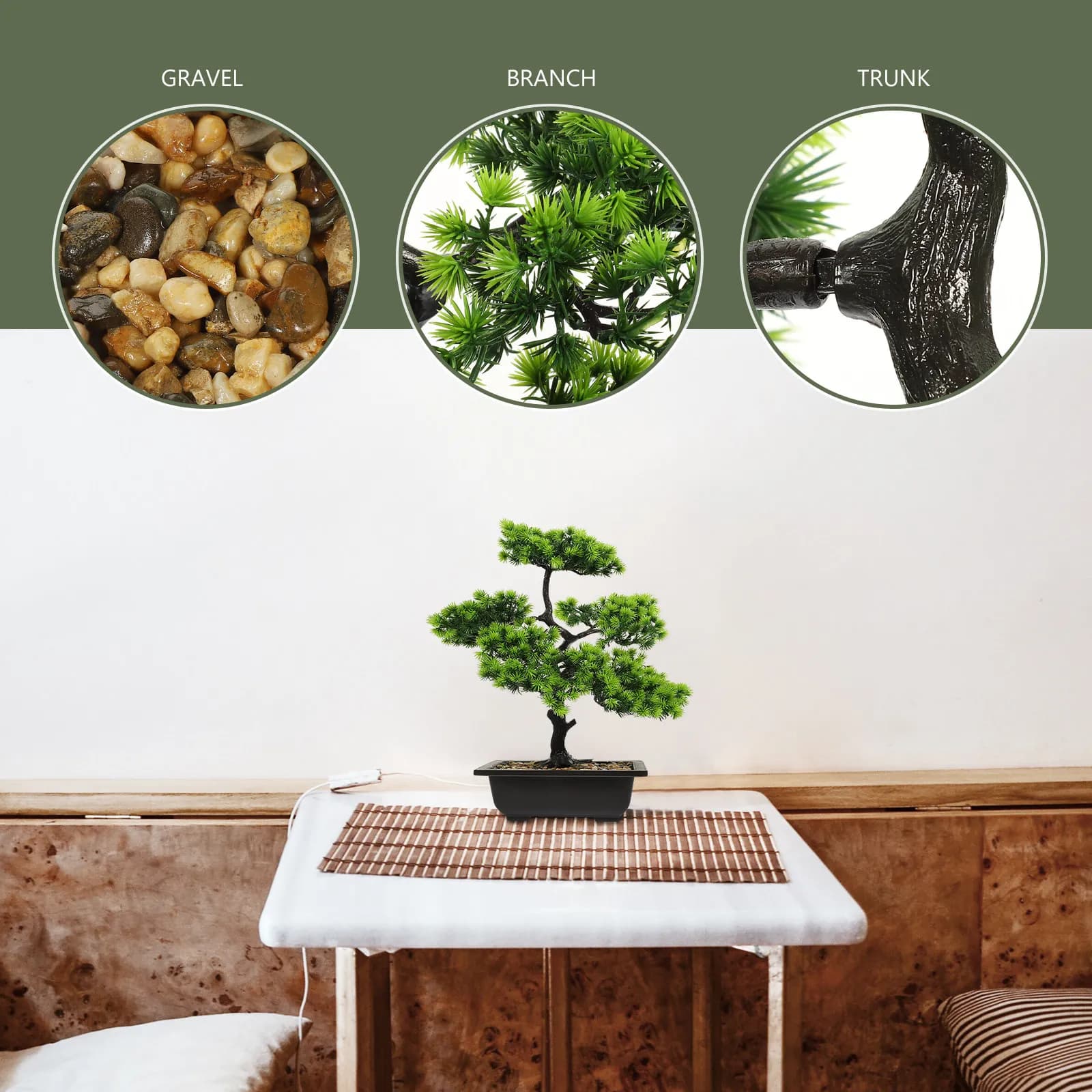 Artificial Bonsai, Pino Finto in Vaso, Professional Decoration, Elegant Space Valorizer, Fin Plant Without Maintenance