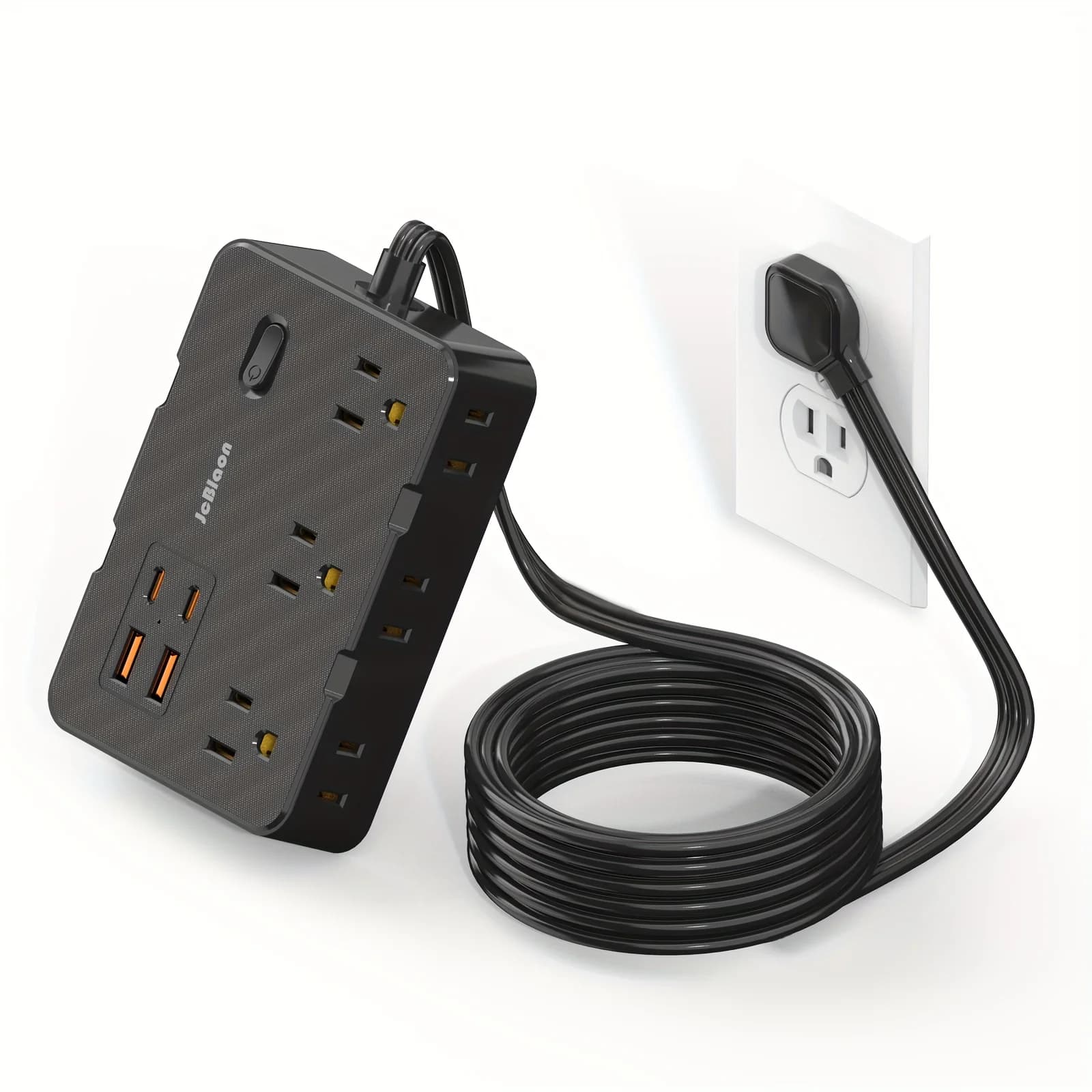 Overvoltage protection with 6 sockets wide 4 USB ports, 5 foot ultra thin multiple socket, home office power adapter