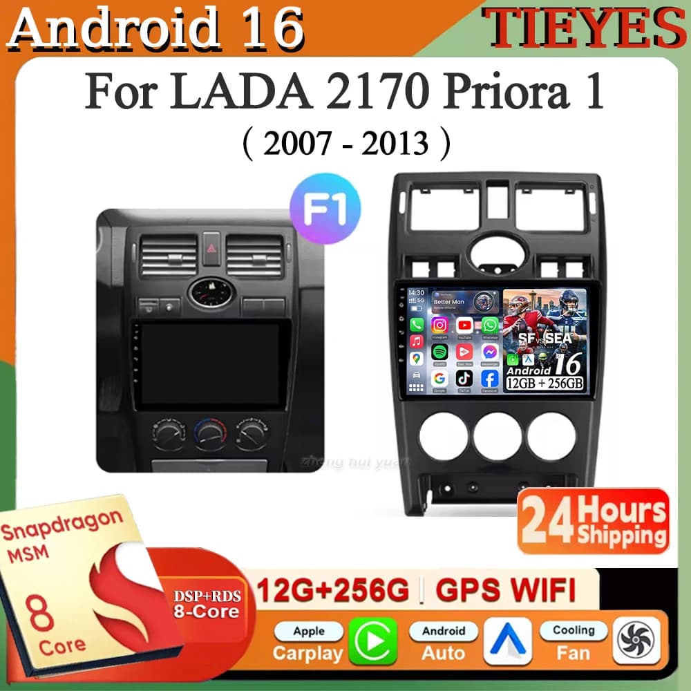 Autoradio Android 16 con Carplay e Auto, Navigatore Multimediale Stereo QLED GPS per LADA 2170 Priora 1 2007 - 2013