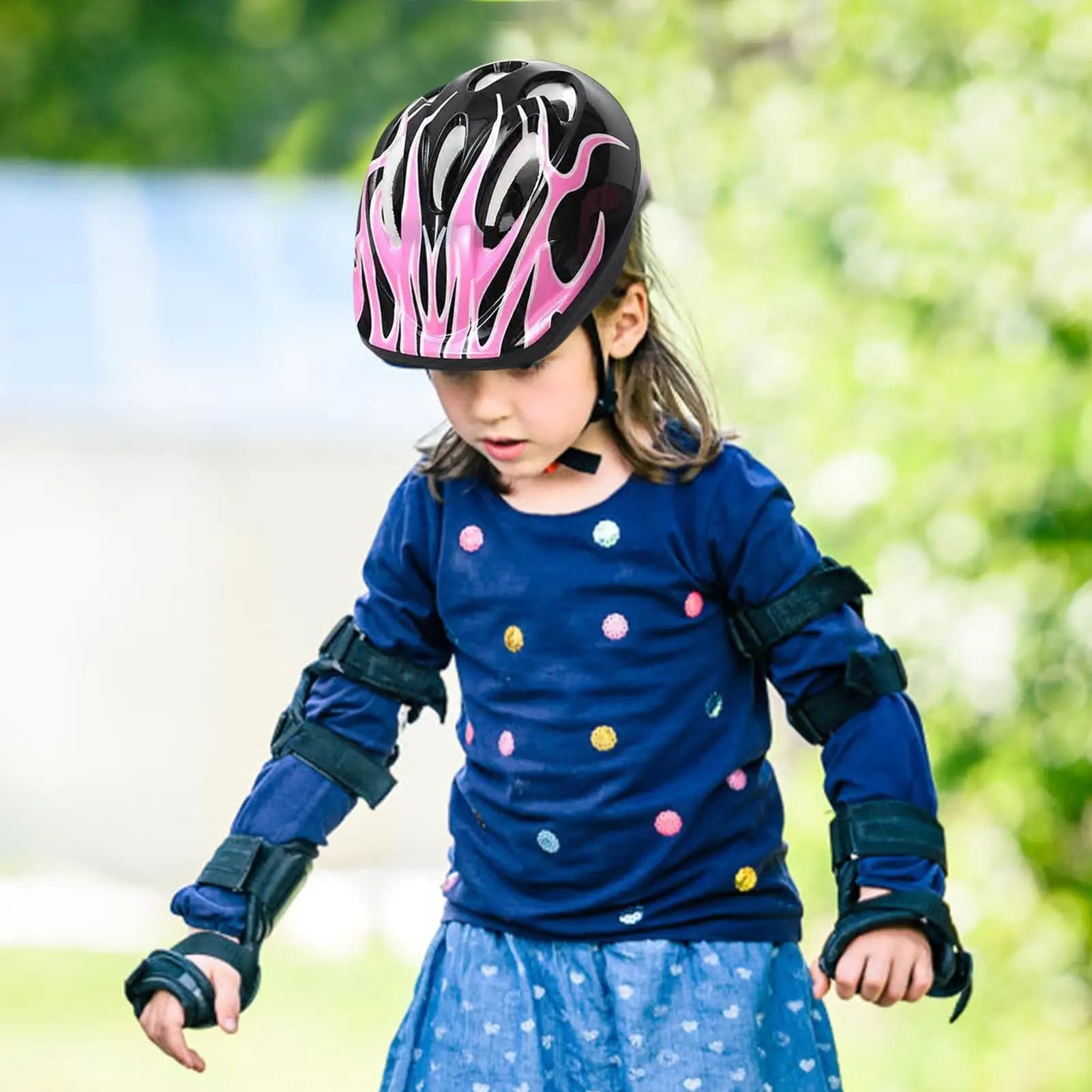 Set di caschi e imbottiture per bambini Set di protezione per ciclismo per bambini Kit di caschi e imbottiture multifunzionali per bambini 5-10 bici sportiva all'aria aperta