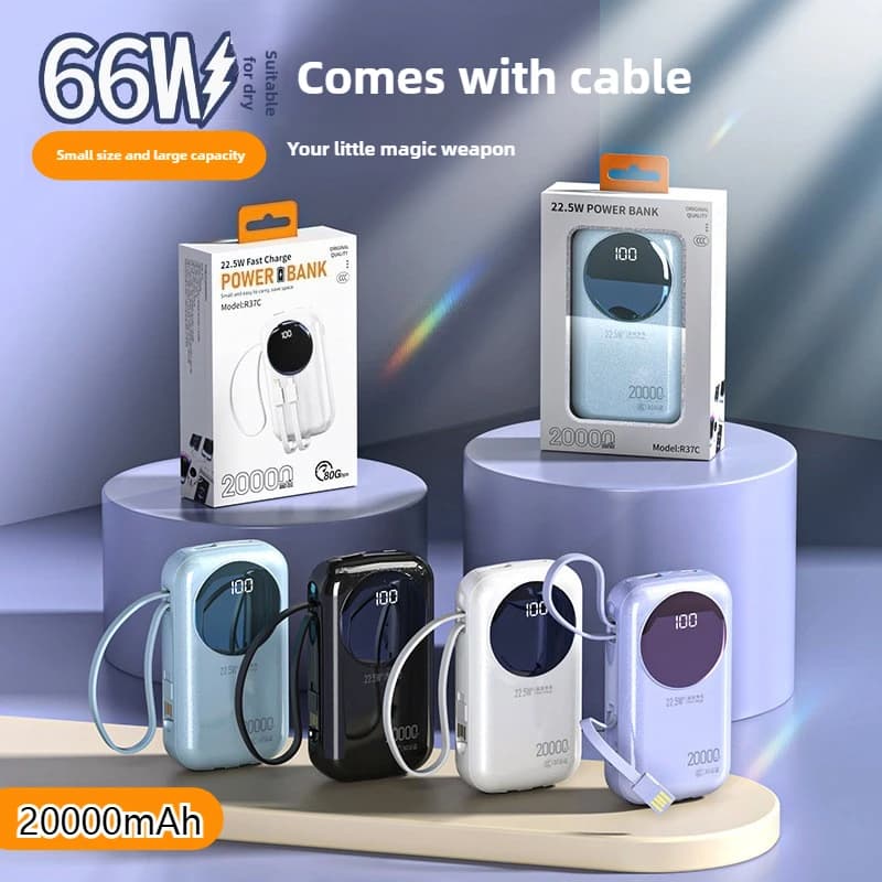 Integrated cable with super fast charging from 66 W Digital display from 10000 mAh Ultra Compact Suitable for IPhone Xiaomi Huawei Samsung