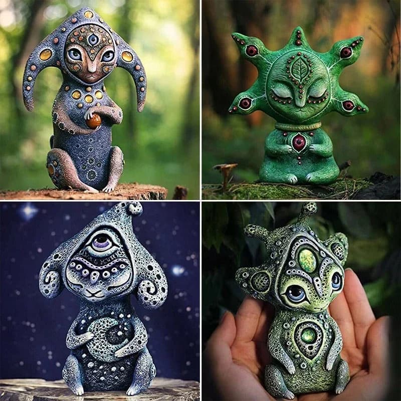 1pc Fantasyland Creatures Tre occhi Alieno Scultura Artigianato Ornamenti Cortile esterno Giardino Decorazioni per la casa Statua in resina da elfo