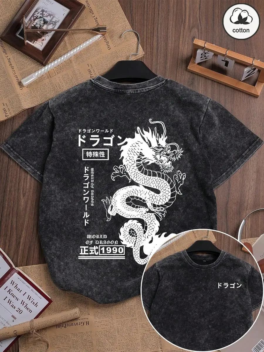 Es Trus Cotton Summer Women s Funny Printed Hiphop Creative Chinese Dragon Personalized Graphic Streetwear, Korean Vintage Chic Commuter Y2K Casu