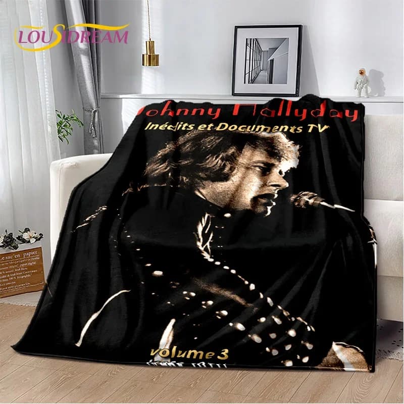 Stampa 3D Johnny Hallyday Rock Star Morbida coperta di flanella per letti Camera da letto Divano Picnic, Coperta da tiro per regalo per il tempo libero all'aperto