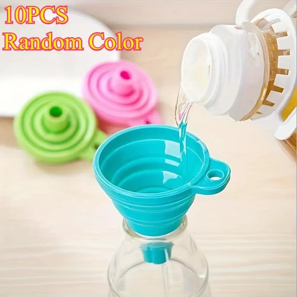 Set di imbuti da cucina pieghevoli in silicone da 10 pezzi – Riempitore pieghevole a prova di perdite, utilizza per bottiglie d'acqua, aceto di olio e trasferimento di liquidi