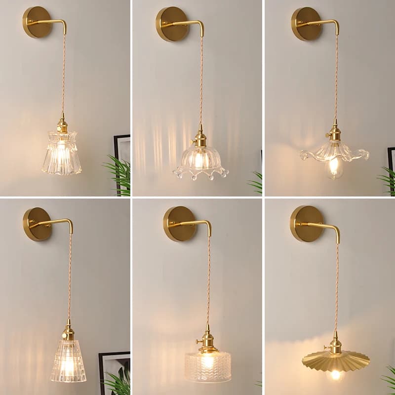 Lampada da parete portalampada in ottone Lampada da parete moderna da comodino nordica Bagno semplice Specchio da bagno Faro