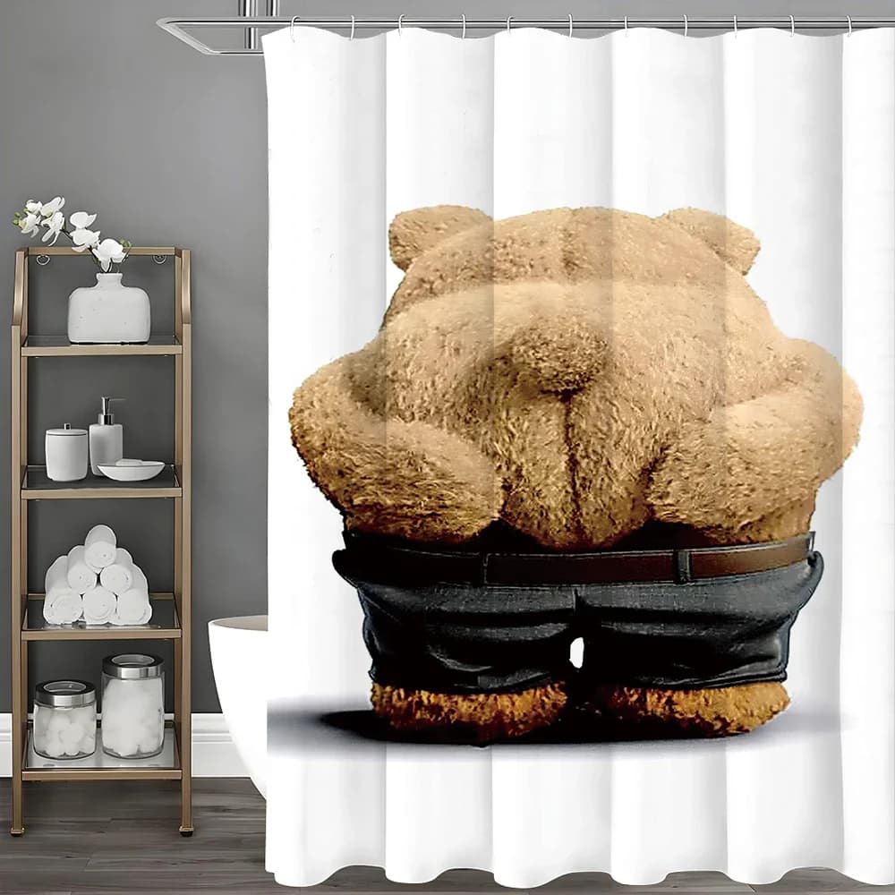 Tenda da doccia con orso divertente dei cartoni animati, tenda da doccia decorativa per il bagno, tenda da doccia impermeabile con ganci
