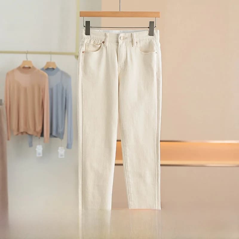 Jeans a Vita Alta Slim Fit Tinta Unita, Lunghezza 9/10, Moda Casual Autunnale per Donna, in Denim Elasticizzato di Cotone con Chiusura a Cerniera