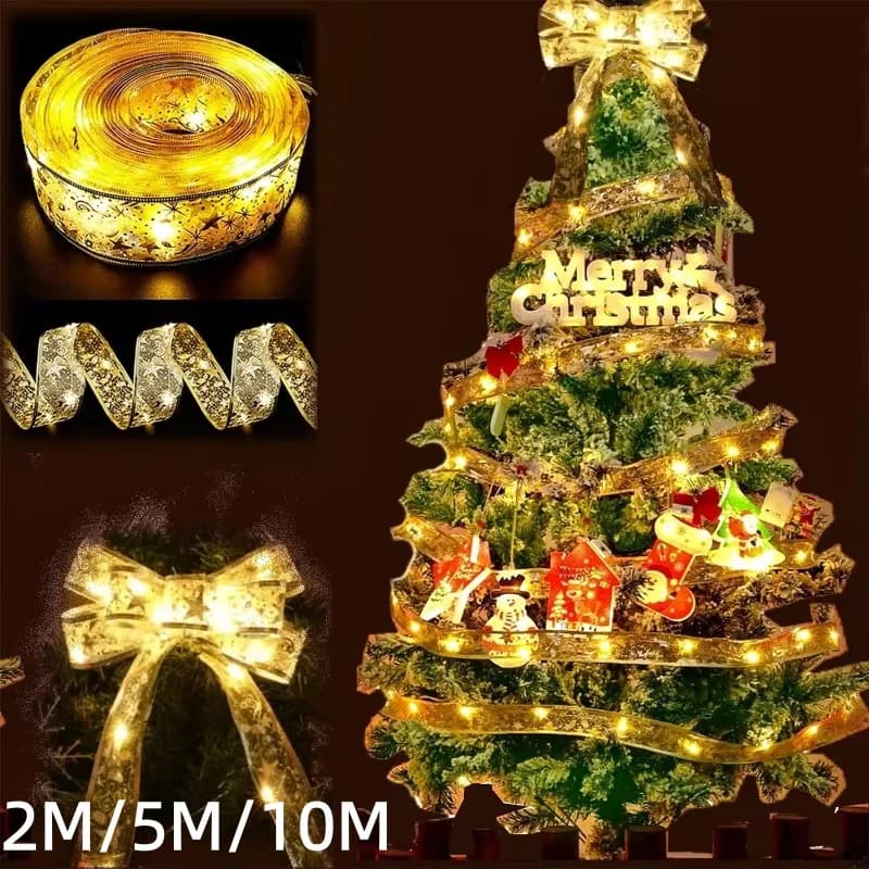 Gold Silver Ribbon Fairy Lights Battery Operated LED String Light 2M20LED 5M50LED 10M100LED Warm White Colorful Light for Decor