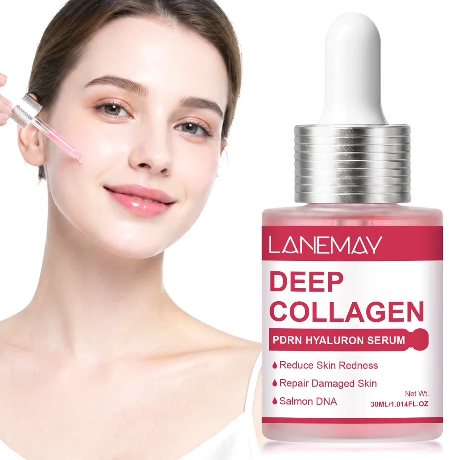 Deep Collagen PDRN Hyaluron Serum - With Salmon DNA, Peptide Complex & Niacinamide - Reduce Skin Redness.