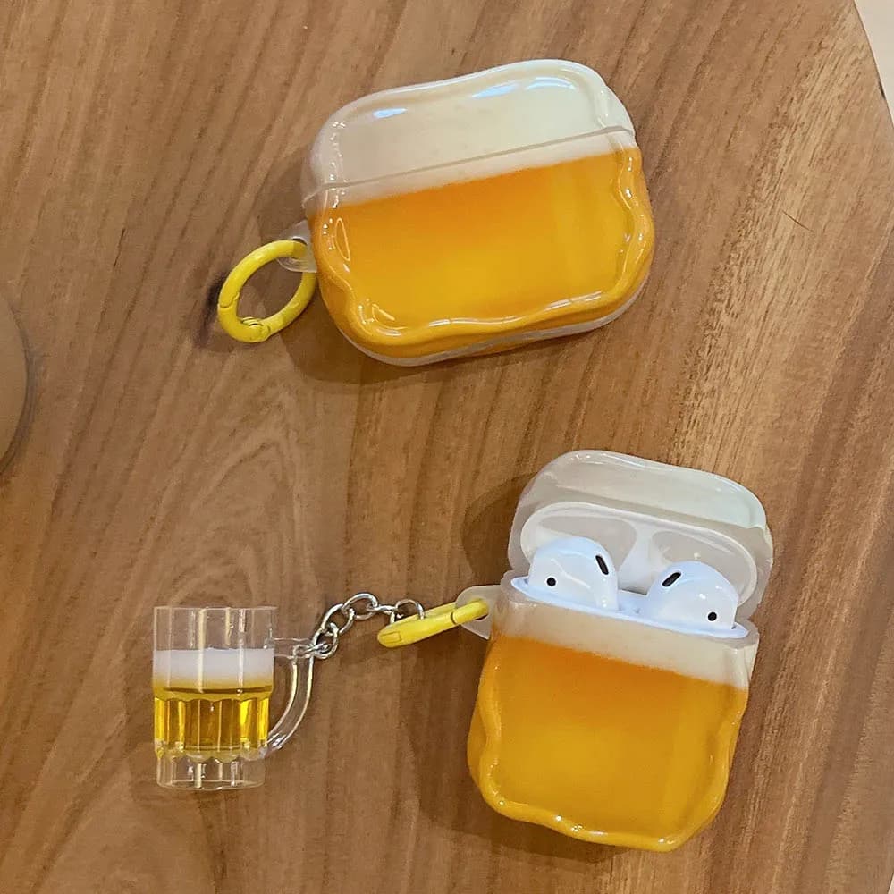 Custodia per auricolari con design creativo con motivo birra per Airpods 4 2024 con copertura a forma di onda con ciondolo birra per Airpods Pro 2 3 generazione