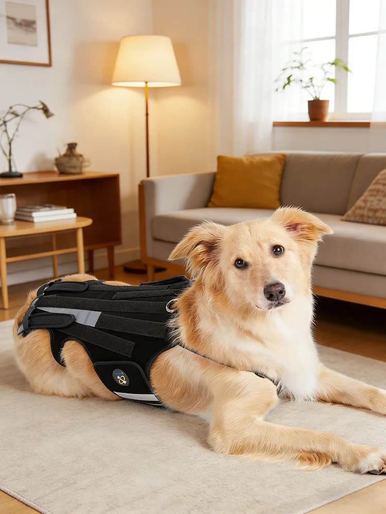 Coodeo Comodo Gilet di Supporto per Cani Nero, Regolabile e Traspirante, Supporto Ortopedico Riutilizzabile per Petto e Schiena del Cane