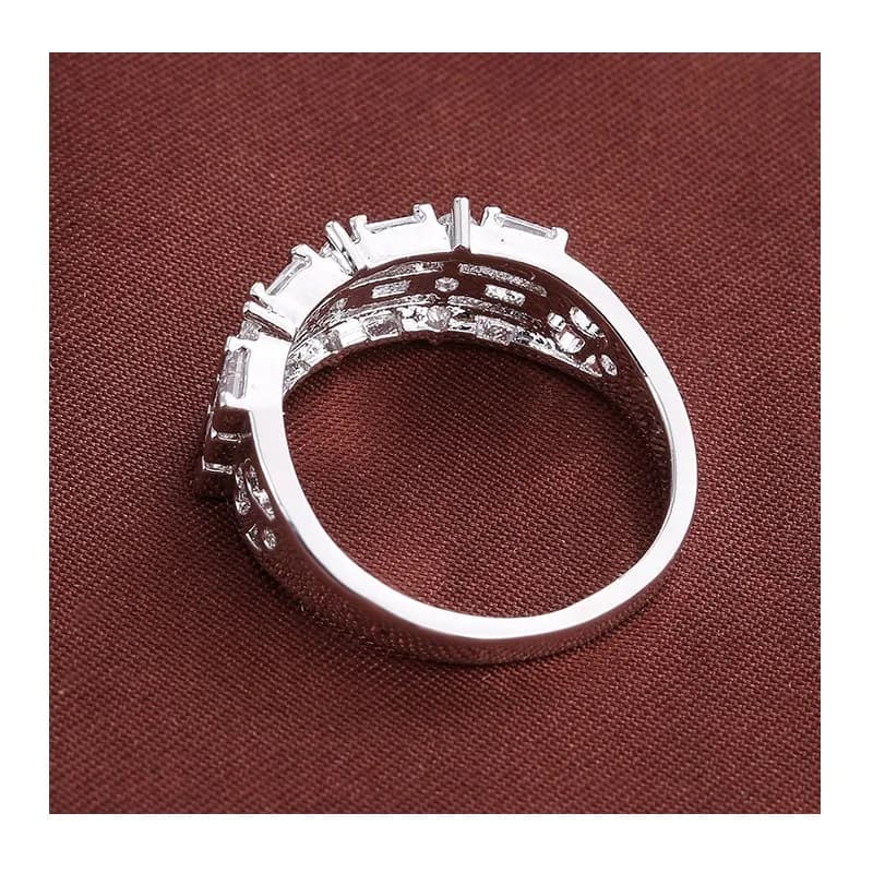 Light and Elegant Three-row Square Zircon Pure Copper Ring, Fashionable Versatile Women's Ring Jewelry Is Popular.