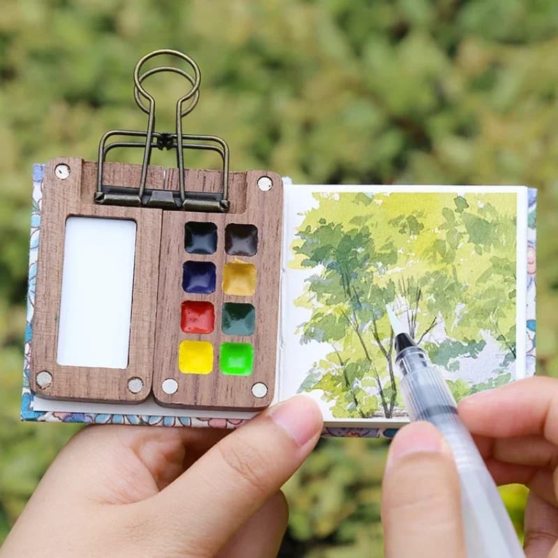 Portable Travel Wooden Handmade 8 Grid 0.5ml Watercolor Paint Palette Oil Paints Tray Box Empty Box Art Painting Supplies