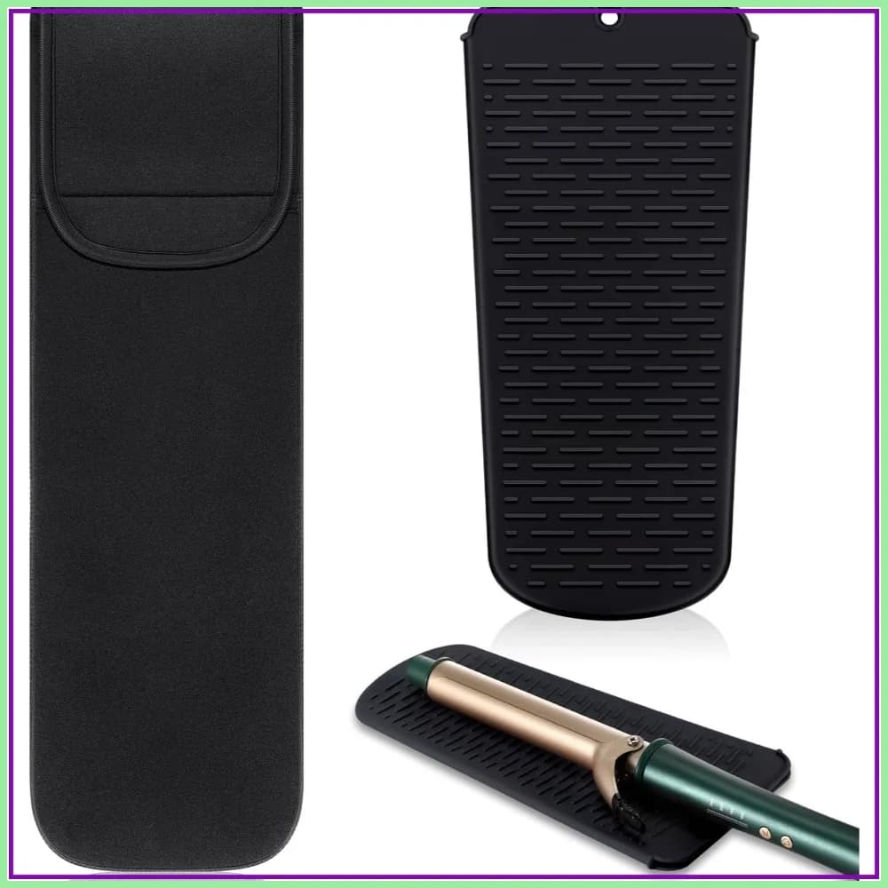 Set Custodia da Viaggio e Tappetino in Silicone per Ferro Arricciacapelli Resistente al Calore, Stile Classico