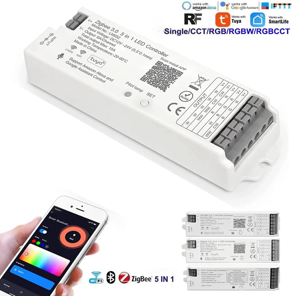 Driver LED WiFi BT Mesh Zigbee Tuya Alexa Google Home con controllo vocale RGB RGBW dimmerabile, telecomando, DC12-24V WB5 LM051 LM052 LM053 1 in 5.