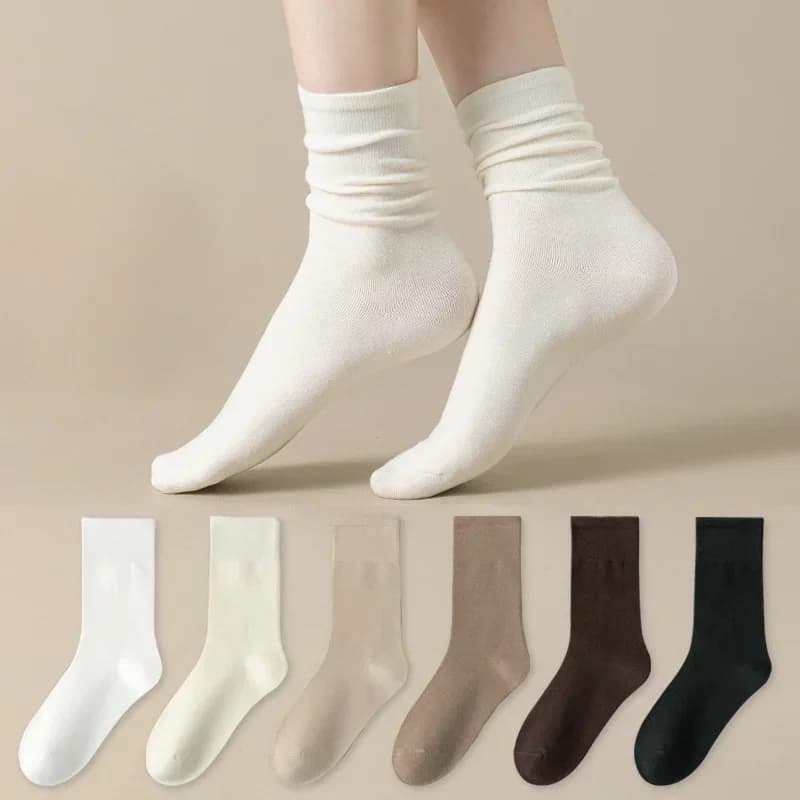 Set of 5 pairs of cotton socks with medium tube knitted long soft solid color socks casual black white breathable spring autumn