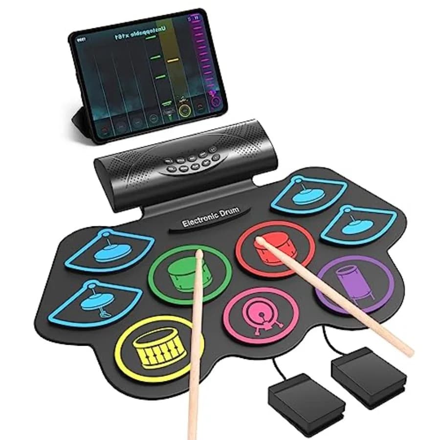 Set di batteria elettronica portatile a 9 pad arrotolabile con MIDI, Bluetooth, altoparlante integrato, supporto cuffie/Bluetooth, ottimo regalo per principianti