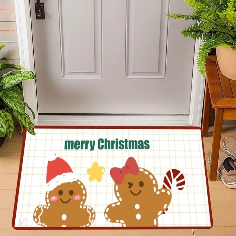 Christmas Gingerbread Man Carpet Santa Claus Reindeer Mat Snowman Home Decoration Merry Xmas Door Rug Non-Slip Floor Mat