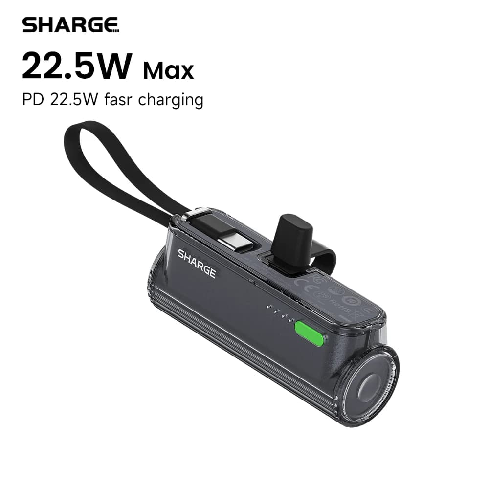 SHARGE Flow Mini 2 Portable charger 5000mAh Power Bank 22.5W Max Mini Quick Charging Battery for Android iPhone 16 Samsung