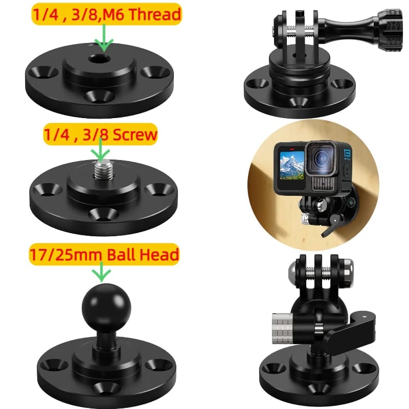 Wall Mounting Base 1/4 3/8 M6 Screw Fixed Plate for GoPro 13 Insta360 DV Security Web Camera Support Monitor Bracket Support