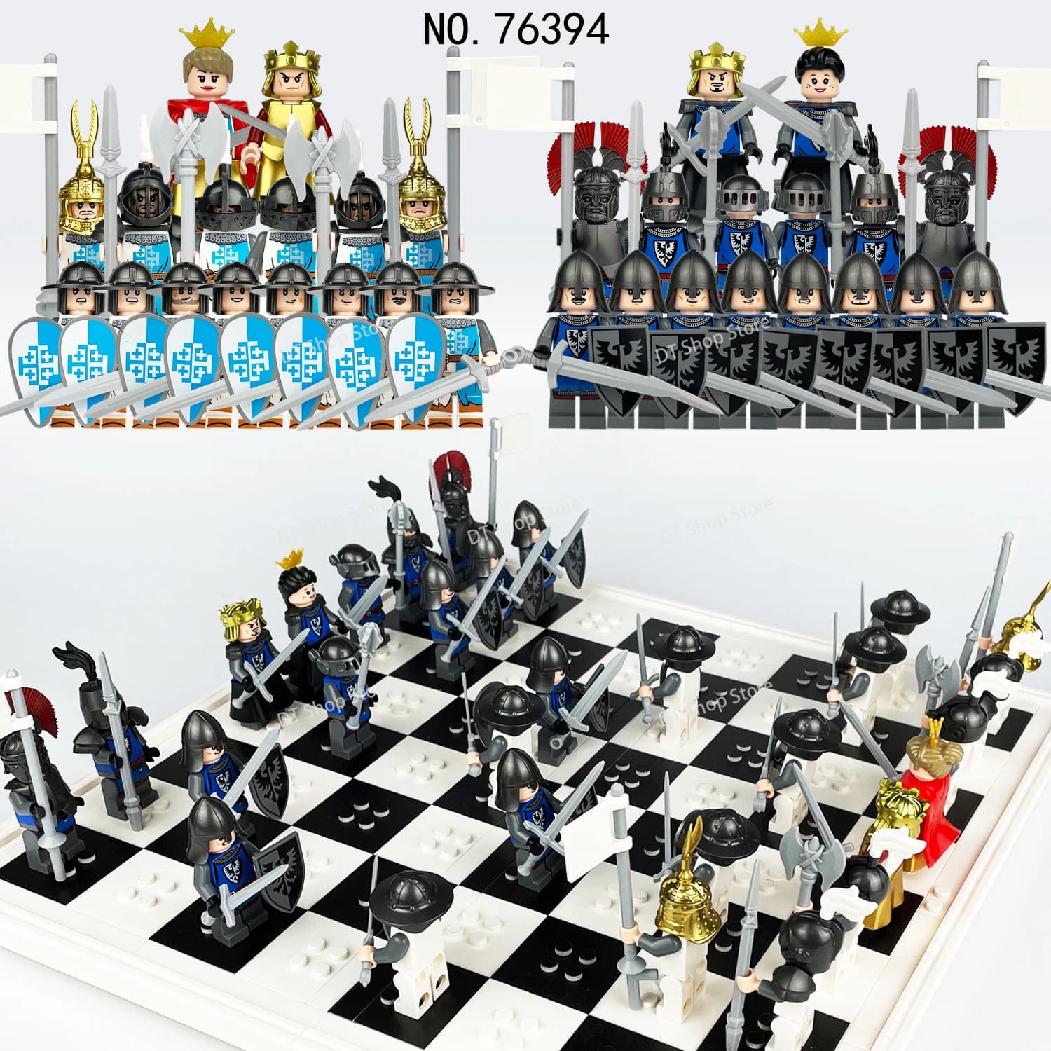 76394 Pezzi degli scacchi internazionali Set Tavolo pieghevole Bordo Medioevo Guerrieri militari Assemblaggio Blocchi di costruzione Puzzle Giocattoli Regalo