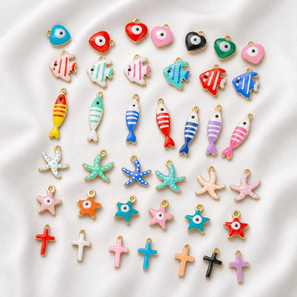 20 Pezzi Ciondoli Smaltati in Acciaio Inossidabile, Mix di Luna, Stella, Croce, Pesce e Animali, per Creazione Gioielli Fai da Te (Collane, Bracciali)