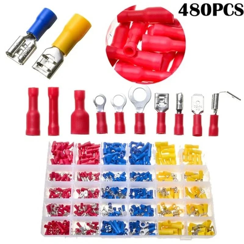 480 crypto connectors, 2,8 mm 4,8 mm 6,3 mm male and female connectors kit, 15 types of electrical connectors with crimping terminals