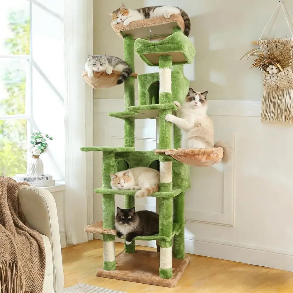 Grande Albero per Gatti da Interno con Piattaforme Multi-Livello, Cuscino Rimovibile, Tiragraffi in Sisal e Aree Gioco per Gatti Grandi