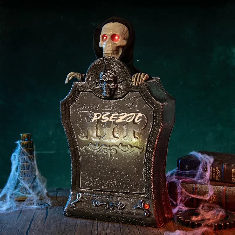 Halloween Horror Tombstone Adjustable Lifting Sound and Light Tombstone Halloween Outdoor Garden Decoration Props