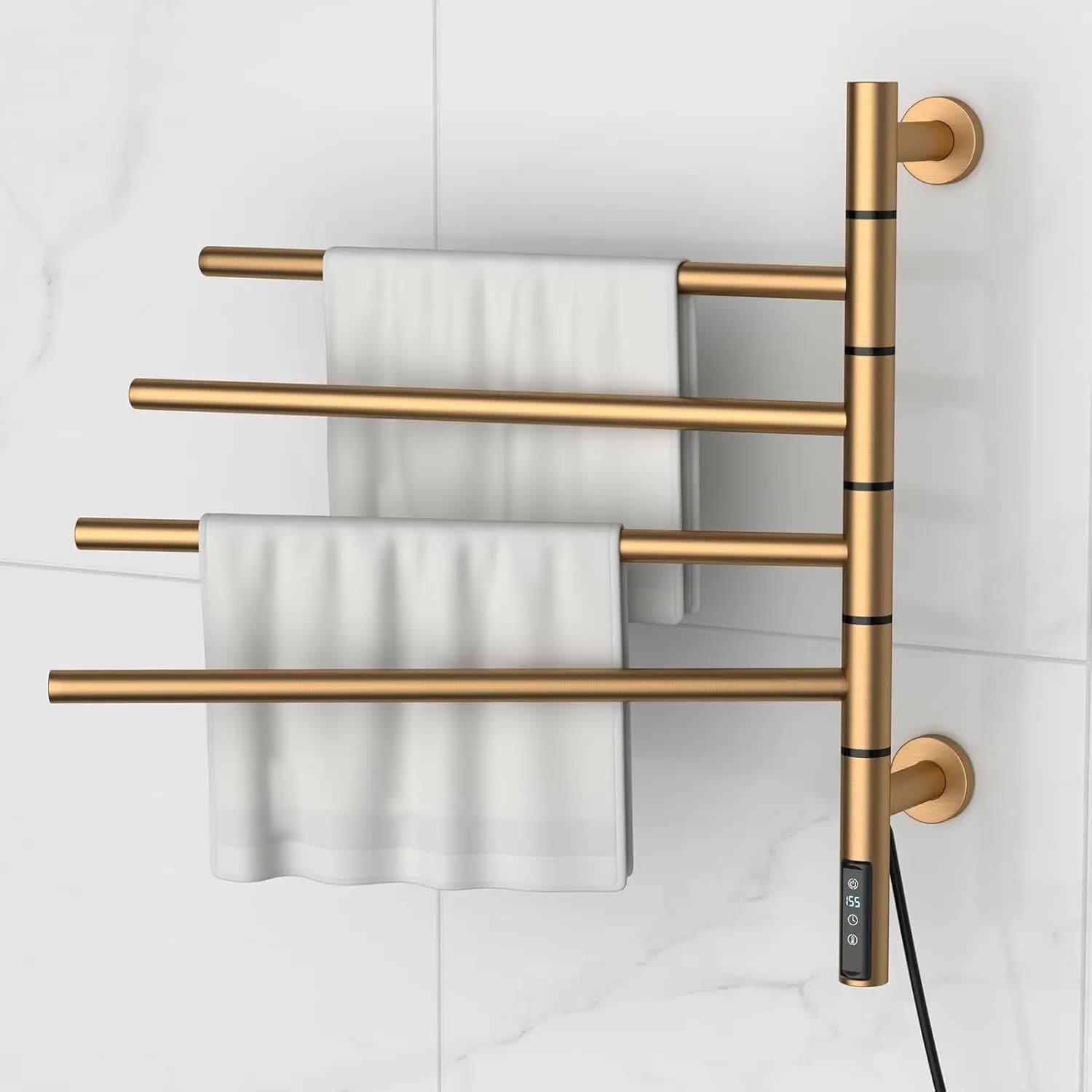 Oro 180 ° Scaldasalviette Girevole a 4 Barre da Parete con Regolazioni Multi-Livello e Timer 1-9H per Bagno