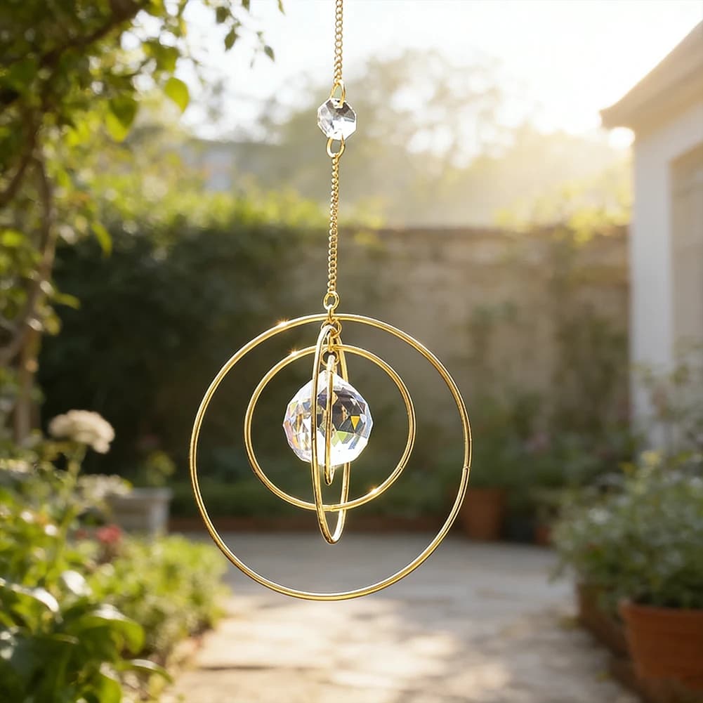 Pendant Sunset in Prisma in Golden Crystal, Decoration for Windows and Gardens, Rainbow Pendant, Energy ornament Feng Shui