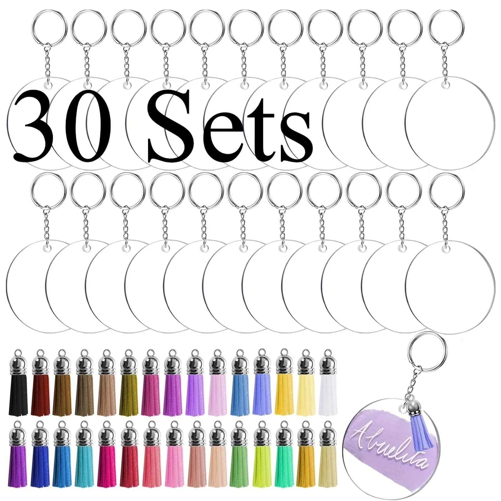 30 Set Fai da Te Classici alla Moda: Portachiavi con Nappa, Anelli Aperti in Pelle PU a Corno di Pecora, Accessori per Creazione Gioielli, Regalo per il Fai da Te