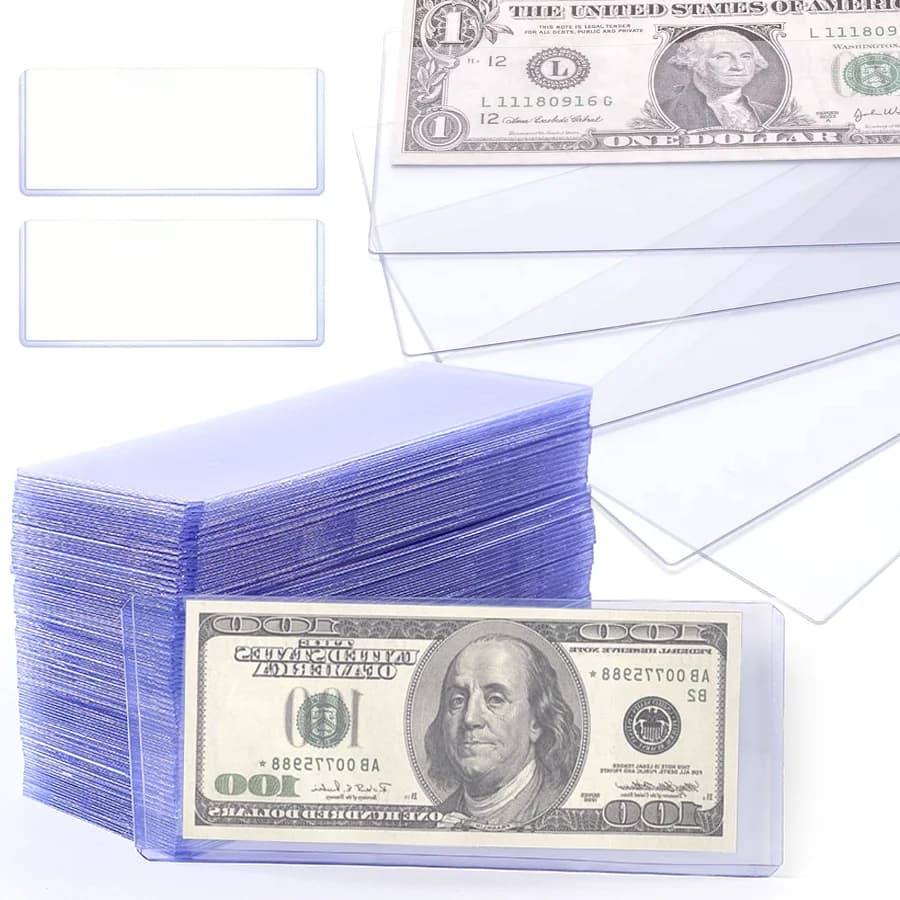 16pcs Transparent PVC Currency Sleeves, Clear Banknote Money Holders, Ideal Organizer for Paper Money, Bills, Bank Notes, XJM