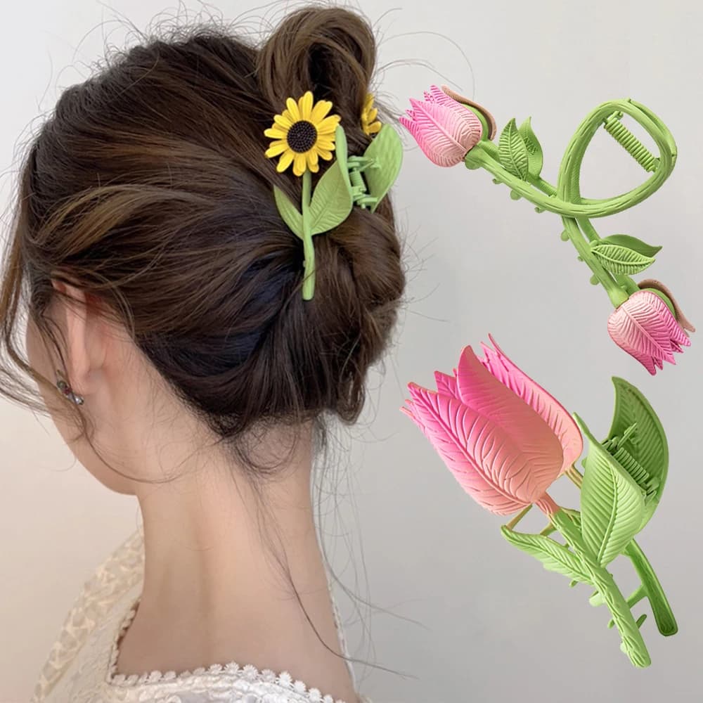Donne Tulip Flower Artiglio Dei Capelli Pinze Girasole Forcelle In Metallo Trucco Hair Styling Morsetto Barrettes Ragazze Coda di Cavallo Accessori Per Capelli