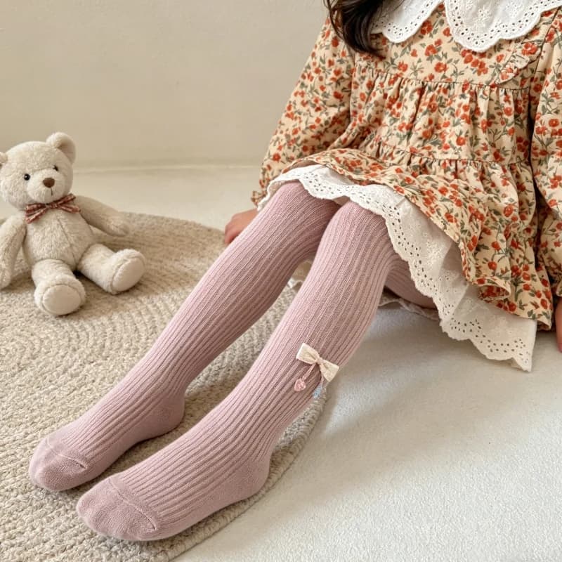 Calzamaglia coreana per bambini in stile Ins, con decorazione a fiocco a forma di ciliegia, design elegante e alla moda, sottile, leggera e confortevole per la vita quotidiana