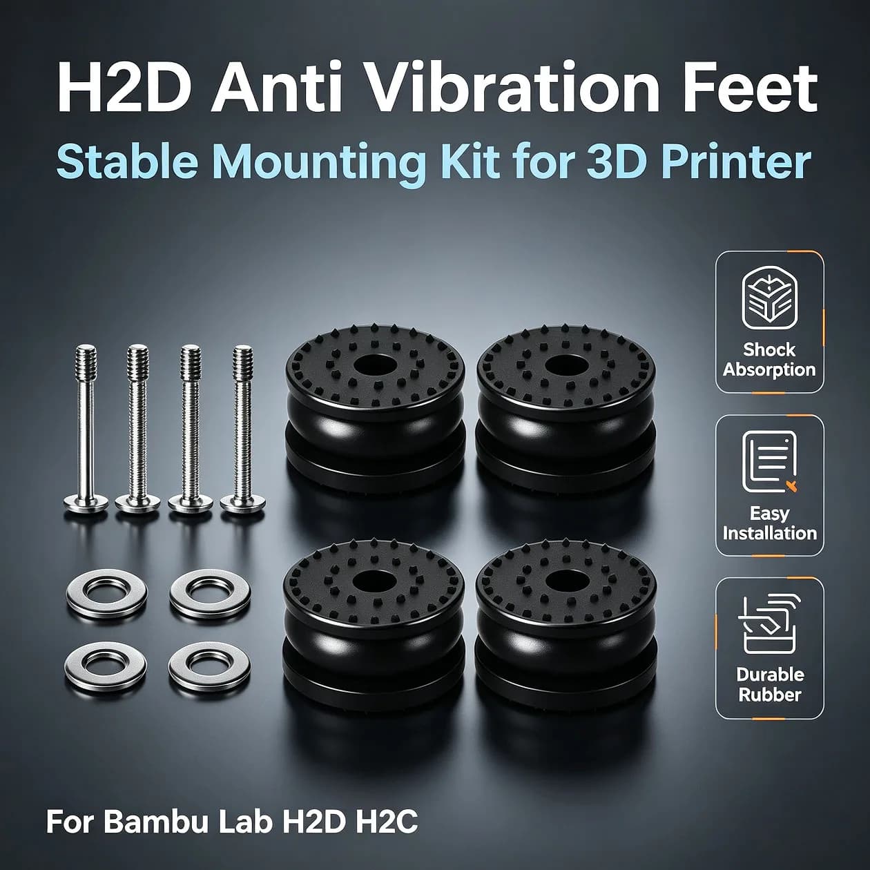 4Pcs/Set Anti-Vibration Rubber Foot Pads for Bambu Lab H2D/H2S 3D Printer Anti-Slip Dust-Proof Shock Absorption Replacement Pads