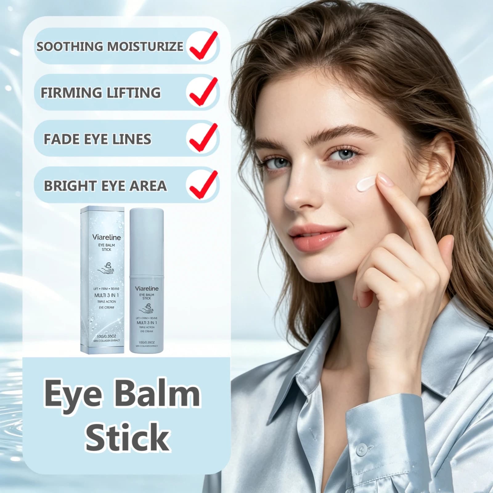 Stick Balsamo Occhi 3-in-1 al Collagene, Idratante, Illuminante, Anti-Occhiaie, Anti-Rughe, Rassodante