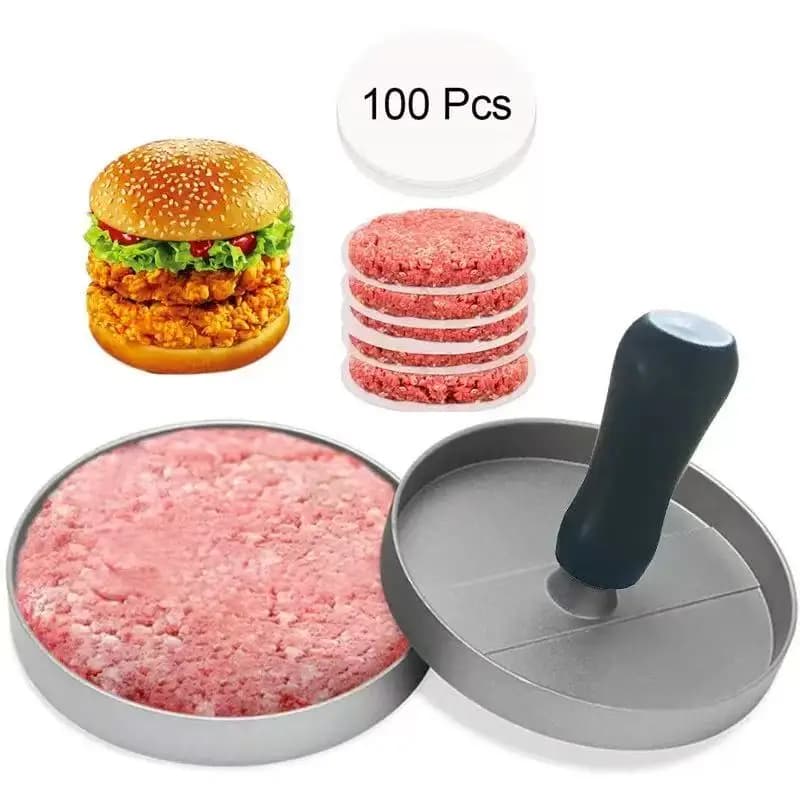 Pressa per Hamburger e Salsicce con 100 Fogli di Carta Cerata per Polpette