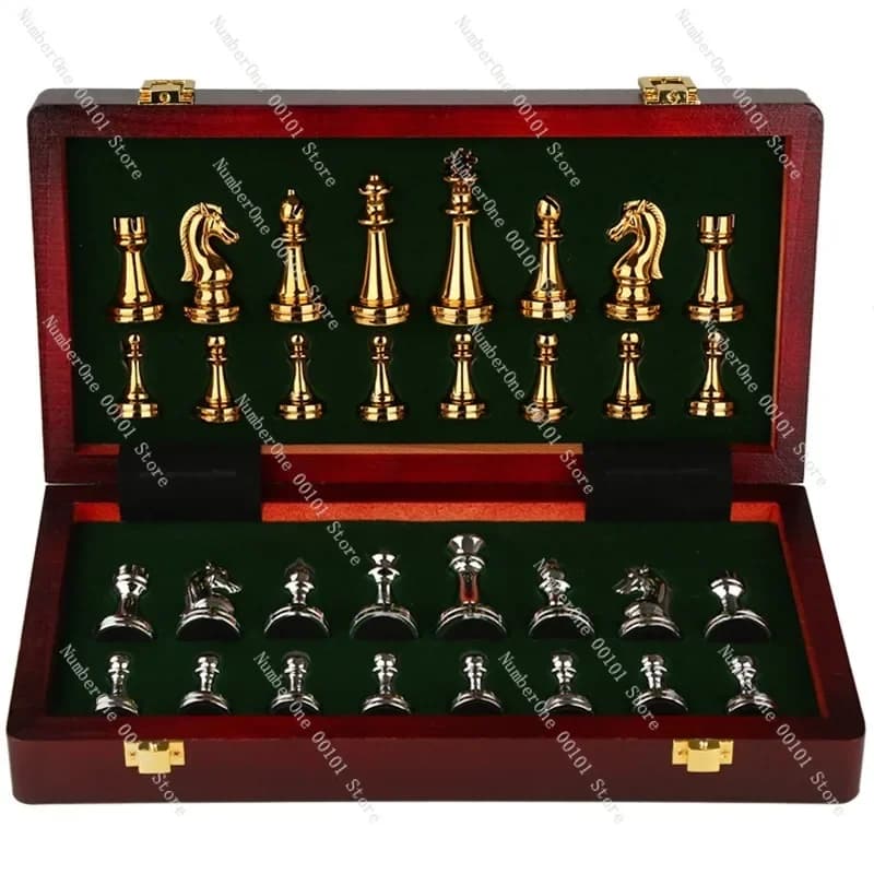 High-end chess sets, metal and wood combination, classic European ornaments